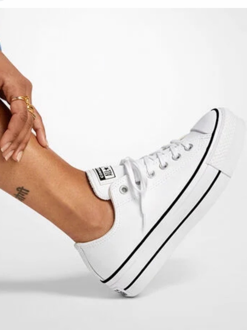 Converse White Low-Top Platform Sneakers with Black Stripe